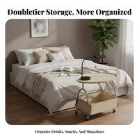 C-Shaped Rolling Table with casters Mobile C-Table 2-Tier Storage for Living Room