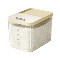 Airtight Rice Storage Container with Measuring Cup, Khaki Color Storage Bin, Easy Open Lid, Space Saving Kitchen Storage