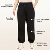 Joggers for Women UK with High Waist and Drawstring, Cuffed Tracksuit Bottoms in Polyester Blend, Baggy Fit Ladies for Sports and Work