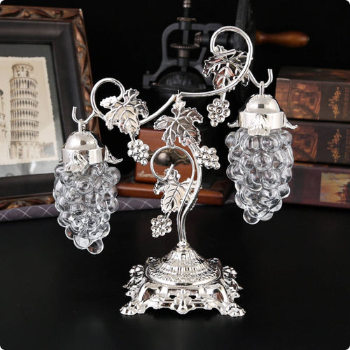 Ornate Fruit-Cluster Jar European Design Glass Storage Jar Metal Lid