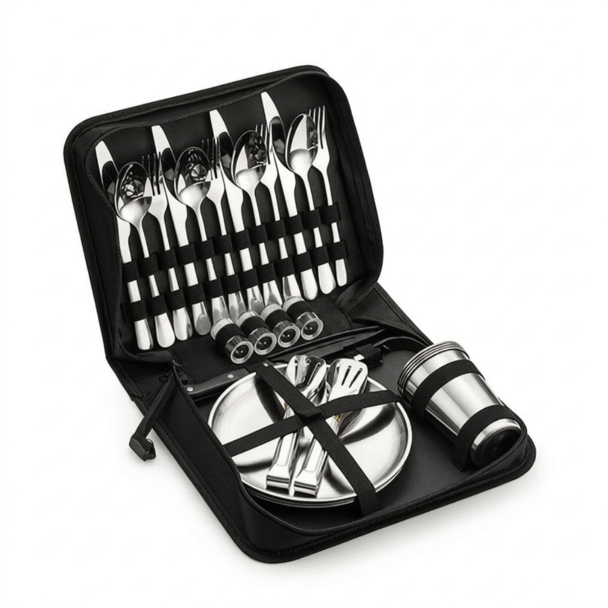 Stainless Steel Dining Cutlery Set Picnic Cutlery Set with Carrying Case Reusable Mess Kit for Camping, Picnics
