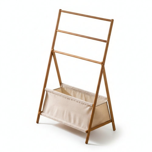 Folding Clothes Rack with Basket Portable Triangular Frame Garment Rack