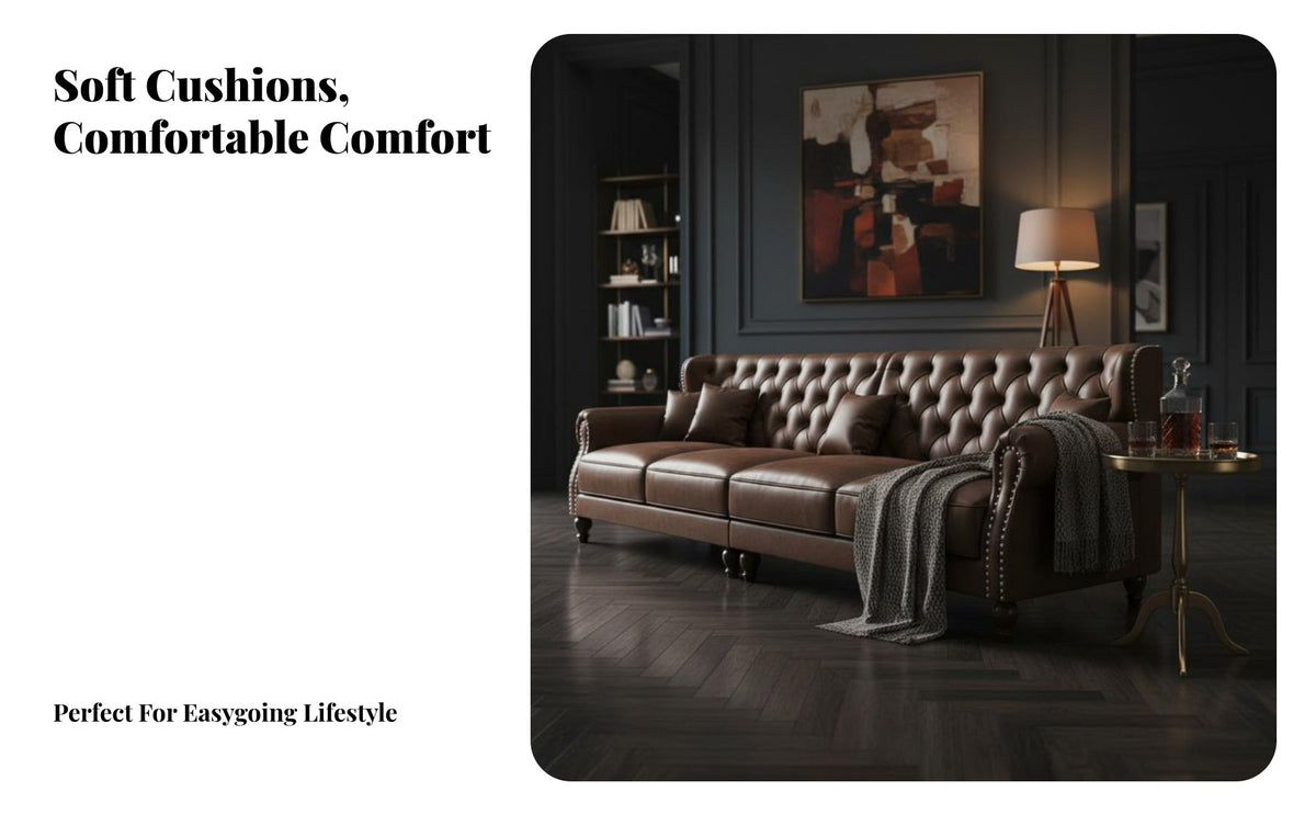 Tufted Leather Couch Traditional design Sofa Deep Button Tufting Upholstered Seating for Apartment Dwellers, Homeowners, recreation Area, Lounge, Study