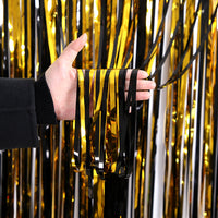 Black and Gold Tinsel Fringe Curtain for Party Decorations