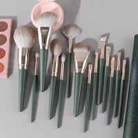 Green Cloud 14-Piece Makeup Brush Set with Storage Bag for Beginners