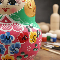 10 Pieces 10 Layer Wooden Doll Birthday Gift Russian Nesting Doll Set Floral Pattern Children's Toy for Home