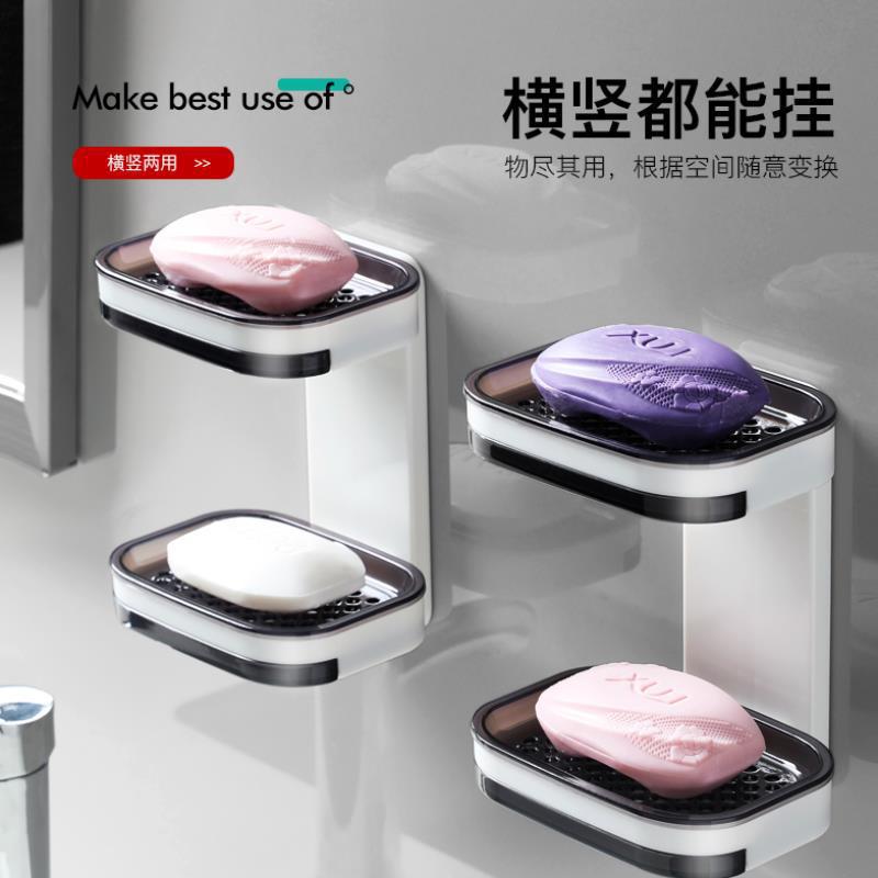 No-Drill Wall-Mounted Double-Layer Soap Dish with Drainage for Bathroom