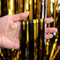 Black and Gold Tinsel Fringe Curtain for Party Decorations