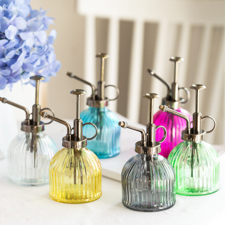 Vintage Transparent Glass Plant Mister with Vertical Stripes for Indoor Gardening and Succulents