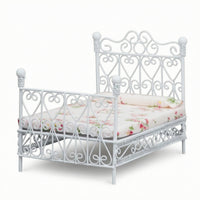 Dollhouse Bed with Mattress 1/12 Scale Miniature Metal Bed Wrought-Iron Style