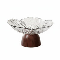 Pedestal Fruit Bowl Elegant Design Faux Wood Base Fruit Basket Food Grade Material High Foot Snack Dish for Party, Entryway