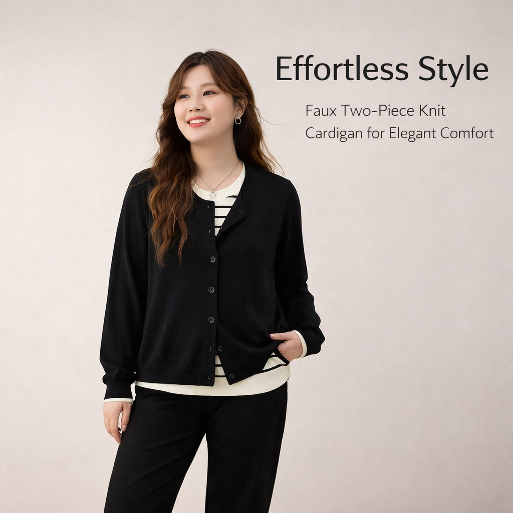 Ladies Jumpers Knit Sweater with Layered Look Design, Business Casual Womens with Button Detail, Soft Viscose Blend