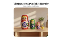 4 Pieces Illustrated Faces House Decoration Colorful Painted Nesting Dolls