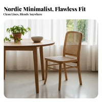 Cane Rear Chair Nordic & Aesthetic Armless Wooden Chair Natural Imperfection Artistic Look Woven Rearrest for Adults, Study Room