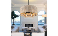 Industrial Overhead Fan Light double Use Rope Overhead Fan Light Adjustable Speed for Dining Room, Bedroom