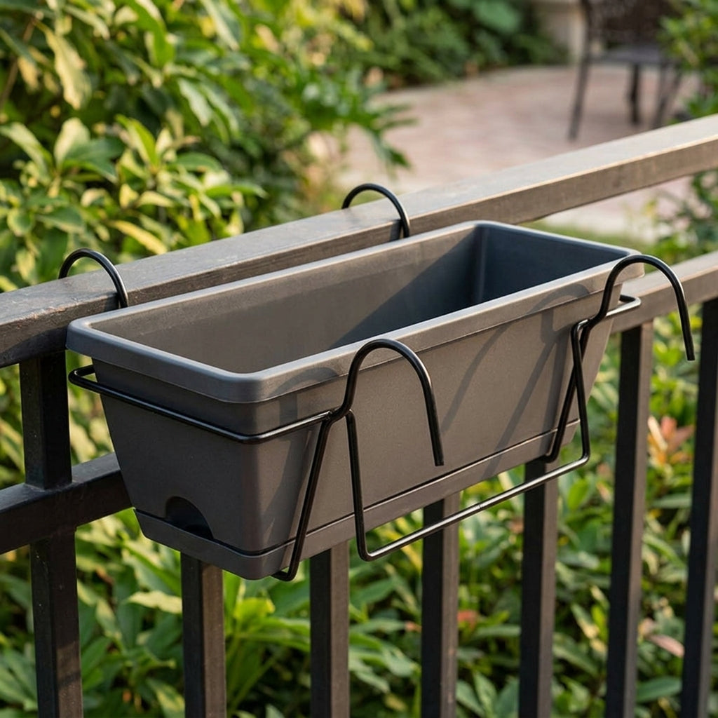 Hanging Basket for Garden Fence and Railing, Rectangular Flower Box, Outdoor Window Box Planter with Drainage, Long Plastic Wall Planter Pack 1