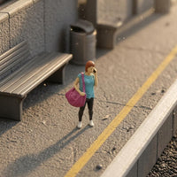 Backpack Phone-Calling Woman Figurine Model Decoration 1:64 Female Figurine Display Piece 1/64 Scale Figure High Detail