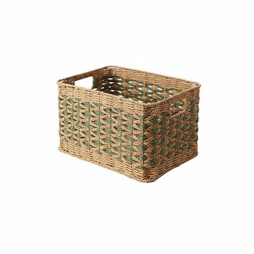 Rectangular Woven container with Handles dual-tsingle pattern Organizing Basket