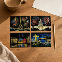 A4 Scratch Art Paper Set with Colorful Night View Designs for DIY Art and Stress Relief