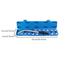 15 Pieces Automotive Pulley Adjustment Tool Kit Curved Auxiliary Belt Tensioner Pulley Removal Tool Kit 12-Point Tensioner Wrench Set with Case E-Shaped for Mechanics, DIYers, Garage