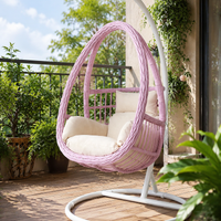 Double Hanging Egg Chair, 105x196cm Outdoor Garden Egg Chair with Stand, PE Rattan Basket Design & Olefin Cushion