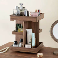 Wooden Rotating Cosmetic Organizer for Desk, 3-Layer Storage for Skincare and Perfume, Nordic Style