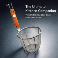 Stainless Steel Frying Basket with Wooden Handle, Round Mesh Strainer for Noodles, Skimmer for Deep Home Cook Kitchen