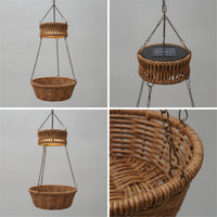 Solar Hanging Lantern Rattan-Style Hanging Solar Lantern Handwoven Basket Light with Metal Chain for Garden, Patio, Balcony