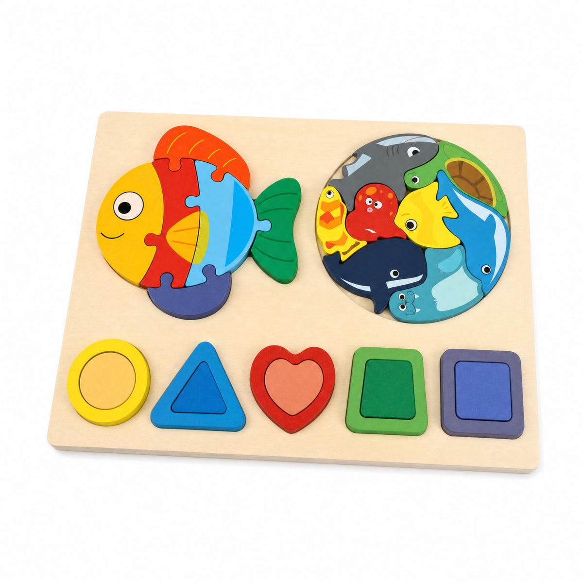 Smooth Wooden Puzzle with Geometric Shapes Bright Colors Wooden Shape Puzzle Preschool Shape Sorter Educational for Preschoolers, Playroom