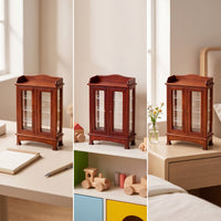 Dollhouse Cabinet with Glass Doors Freestanding Miniature Display Cabinet Realistic Miniature Furniture Display Shelf for Miniaturists, Diorama