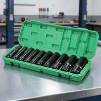 Deep Socket Set Long-Reach Socket Set with Case Hexagonal Drive Tool for Mechanics, Amateur Mechanics, Car Repair, Garage, Engine-Bay