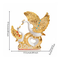 Couple Swan Statue with Golden Heart Graceful for Wedding