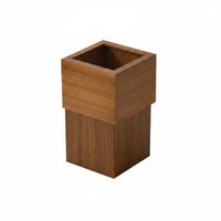Square Wooden Waste Container Boxy Wood Wastebasket Rustic Design