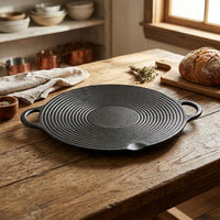 Frying Pan for Asian-style BARBECUE and Outdoor Cooking, Cast Iron Griddle Pan with Handles, Uncoated Grill for Camping Cookware