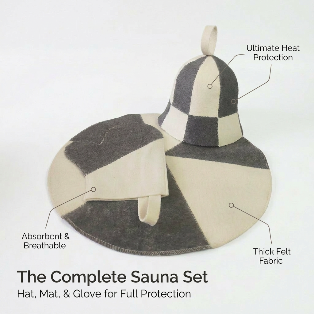 Wool Sauna Hat Set for Steam Bath, Sweat Absorbing Sauna Cap for Men Women, Heat Insulating Sauna Hats for Relaxation, Steam Room Accessories