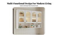 Wall-Mounted Design Arched Glass Door Cabinet Multi-Functional Arched Fluted Glass Door Cabinet Large Capacity Storage Hanging Cupboard Space Saving for Homeowners, Families, Decorators, Kitchen, Bathroom, Dining Room, Entryway