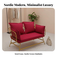 Upholstered Settee with Metal Legs Nordic Design Loveseat Light Luxury Modern Look for Partners, Students, Cafe, Bdirectlyique