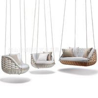 Outdoor Wicker Swing Chair with Canopy, Double Rattan Hanging Basket for Balcony Garden Patio