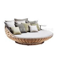 Outdoor Wicker Swing Chair with Canopy, Double Rattan Hanging Basket for Balcony Garden Patio