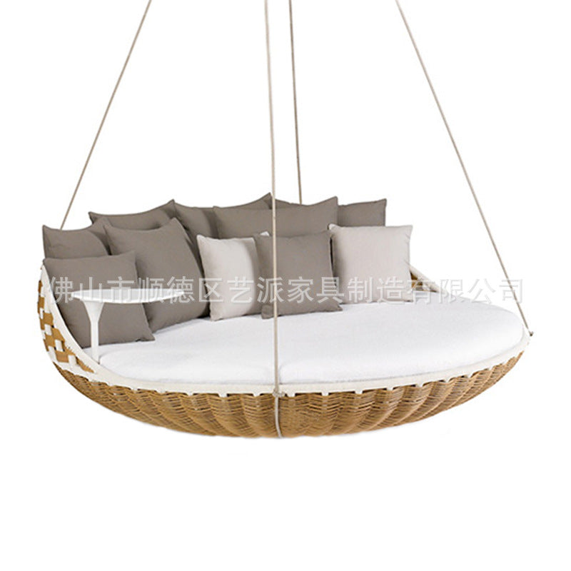 Outdoor Wicker Swing Chair with Canopy, Double Rattan Hanging Basket for Balcony Garden Patio
