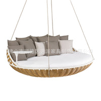 Outdoor Wicker Swing Chair with Canopy, Double Rattan Hanging Basket for Balcony Garden Patio