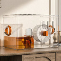 Large Hamster Cage with built-in Silent Exercise Wheel, Transparent Hamster Habitat, Portable Syrian Hamster Cage Case