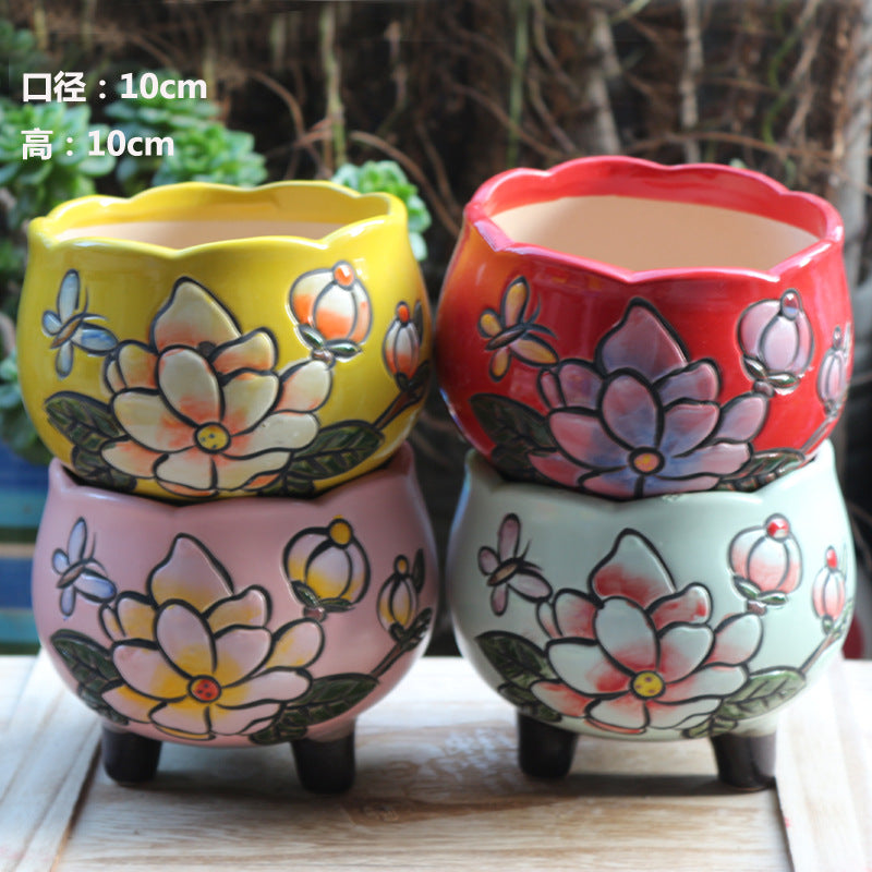 Hand-Painted Ceramic Succulent Planter Pot with Breathable Design