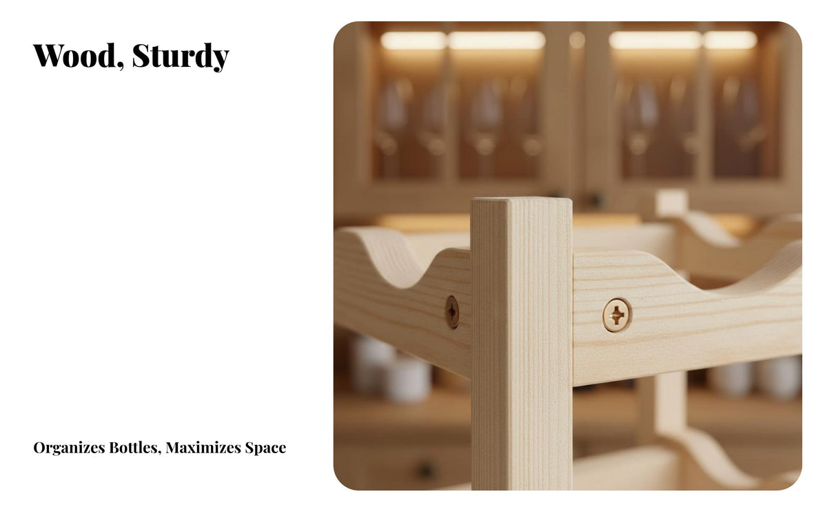 Solid Wood Wooden Wine Rack Easy Assembly without Cost Standing Wine Shelf Long-Lasting Construction without Cost Standing Bottle Organizer Sturdy & Stable for Homeowners, Entertainers, Gift Givers, Kitchen, Dining Room, Home