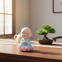 Lotus Monk Figurine Gift Idea Buddhist Desk Figurine Cute for Patio
