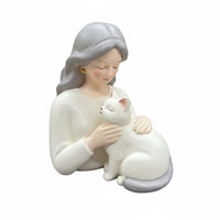 Girl Hugging Cat Statue Cute Resin Girl and Cat Figurine Smooth Finish Home Decoration for Shelf