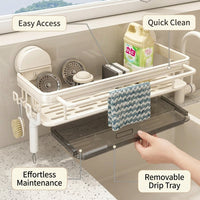Bathroom Sink Organizer and Kitchen Sponge Holder with Drain Rack, Wall Mounted Aluminium Dish Cloth for Students and Dorm Room