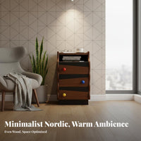 Slim 3-Drawer End Table Retro Design Nightstand Safe Rounded Rim S