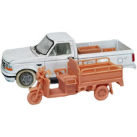 1/64三轮车 摩托车 拉货车厂车库 素体未上色