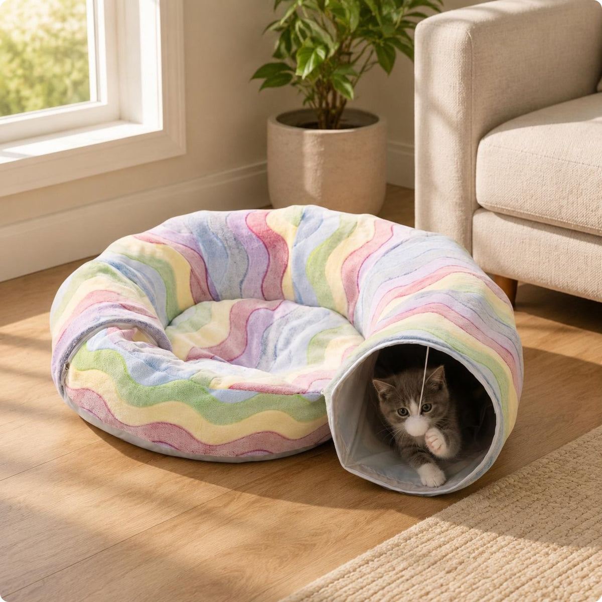 Kitten Tunnel Nest Enclosed Design Kitten Cave Bed Comfortable for Indoor